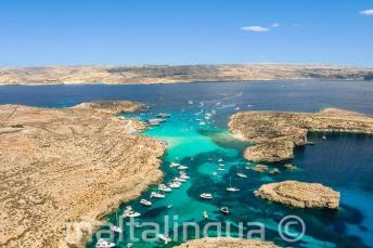 Areal foto of the Blue Lagoon, Comino, Malta