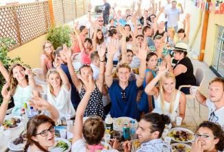 student BBQ on the roof of our language școală in St. Julians