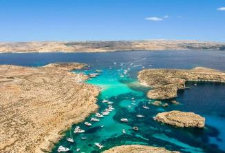 Areal foto of the Blue Lagoon, Comino, Malta